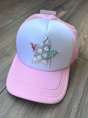 Quilted Star Trucker Hat; Pink Handmade Quilt Hat; Shabby Chic Hat